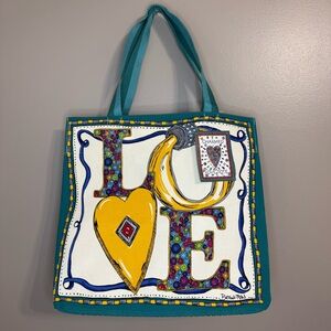 NWT Brighton Charmed Love Tote Canvas Beach Bag Colorful Graphic Shopping Tote